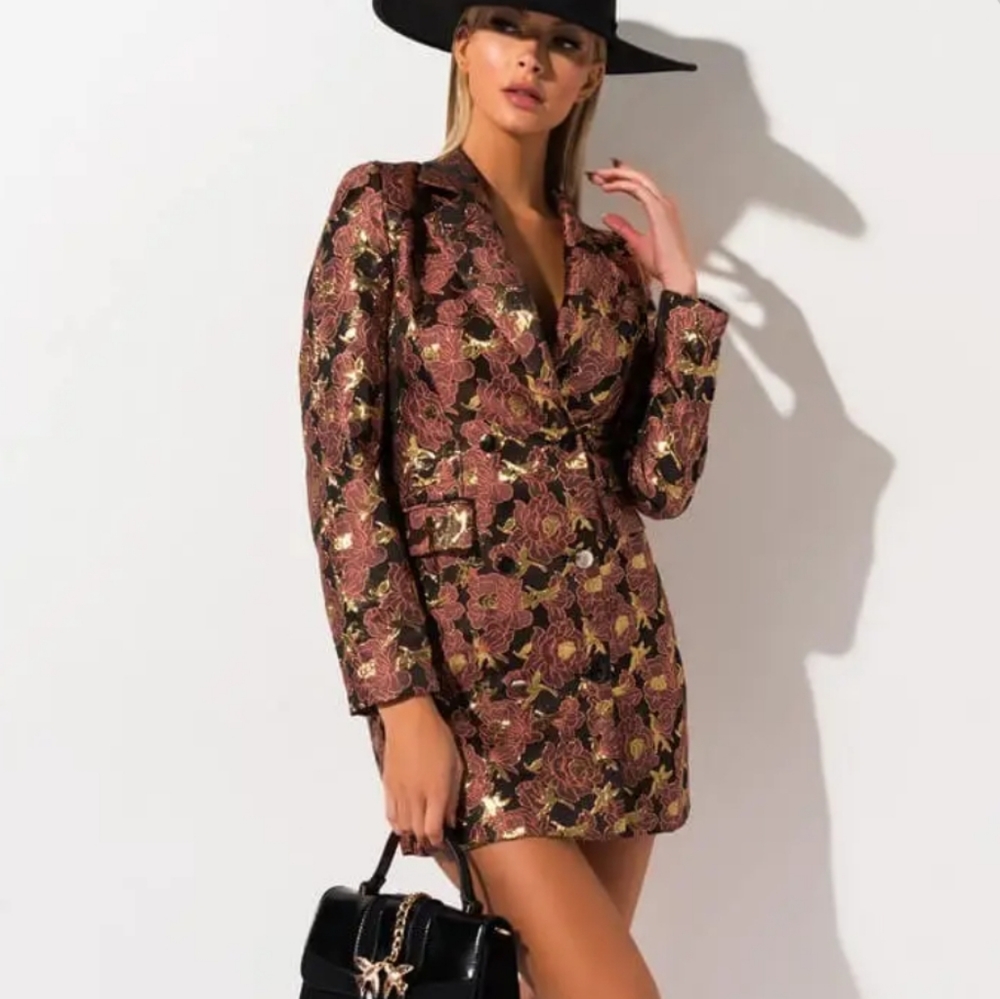 Mauve and Gold Mini Blazer Dress